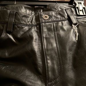 100% Leather High Waist Black Moto Pants